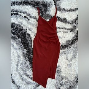 PrettyLittleThing Burgundy Asymmetrical Bodycon Midi Dress